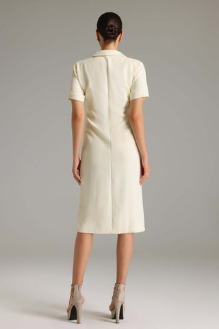 Tersa Düğme Detaylı Cepli Midi Elbise