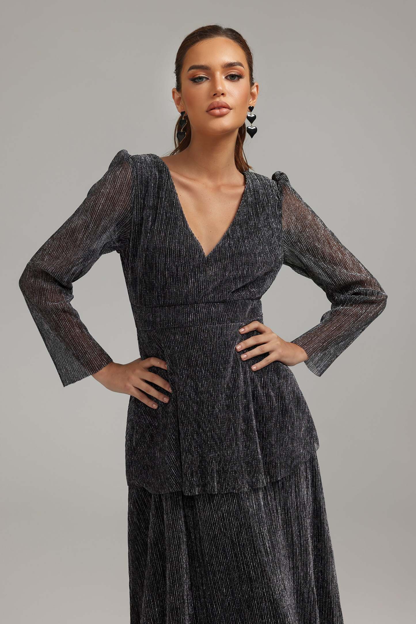 Kat Kat Düz Kesim V-Yaka Elbise