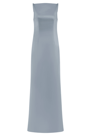 Mor Kolsuz Saten Maxi Elbise - Buzlu Mavi