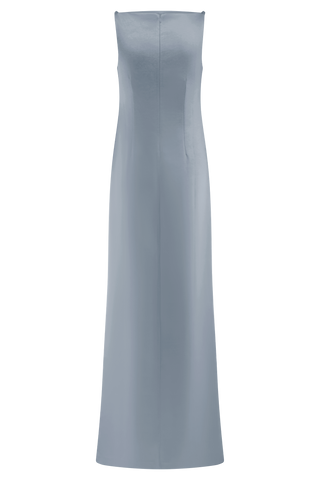 Mor Kolsuz Saten Maxi Elbise - Buzlu Mavi