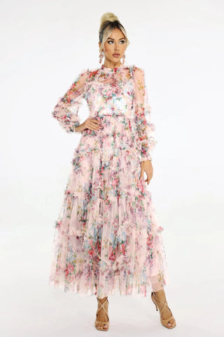 Winona Print Mesh Maxi Dress