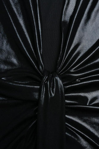 Ailiyah Metalik V Yaka Yırtmaçlı Midi Elbise