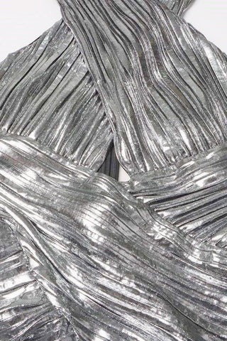 Heloise Metalik Çapraz Askılı Uzun Elbise