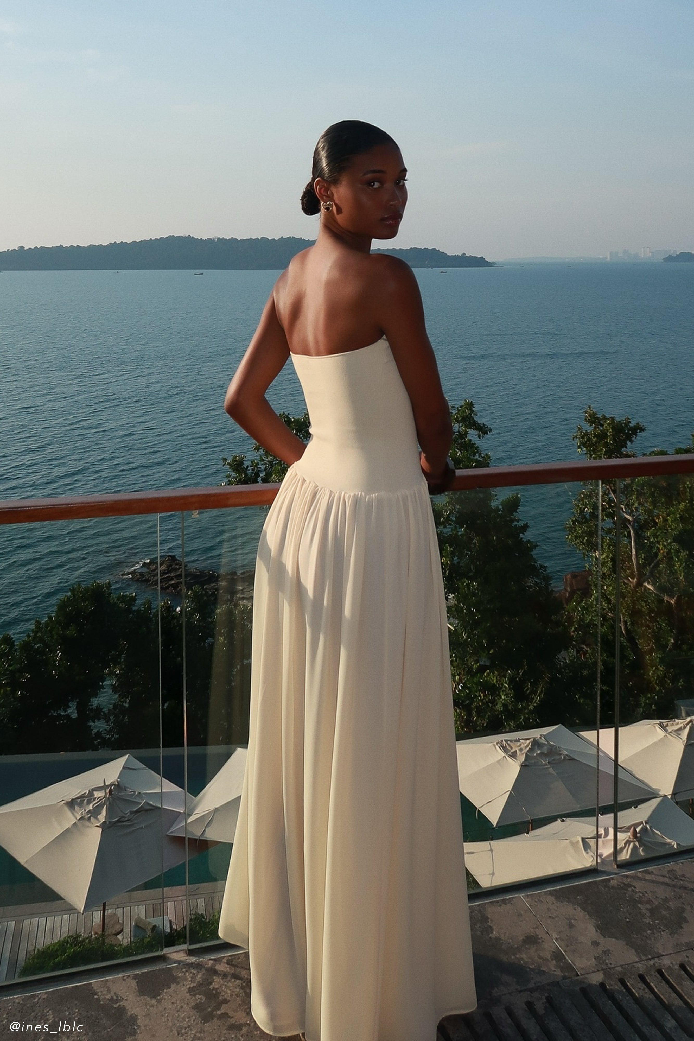 Lyanna Örgü Şifon Straplez Uzun Elbise - Krem