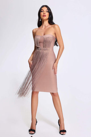 Xiamara Püsküllü Bandaj Midi Elbise