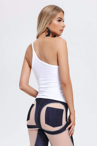 Tek Omuzlu Edith Beyaz Üst