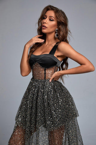 Tamo Parıltılı File Midi Elbise