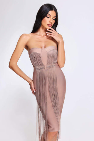 Xiamara Püsküllü Bandaj Midi Elbise