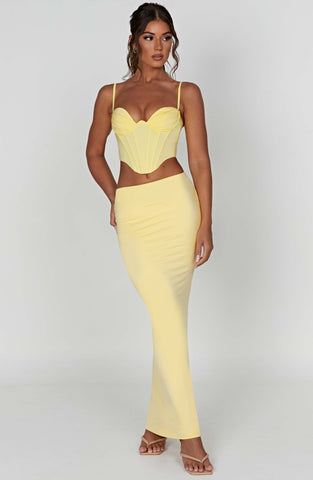 Bustiyer Korseli İnce Askılı Crop Top – Sarı