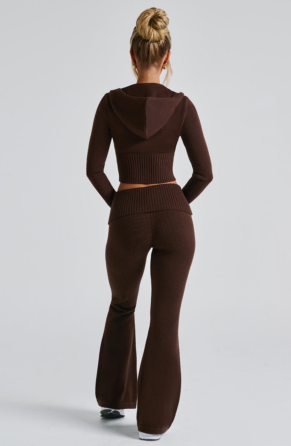 Fermuarlı Triko Kapüşonlu Crop Top – Kahverengi