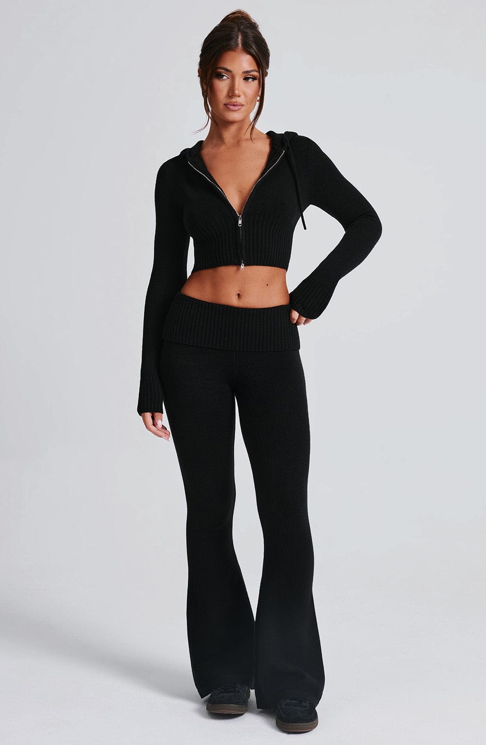 Yüksek Bel Flare Fit Triko Pantolon – Siyah