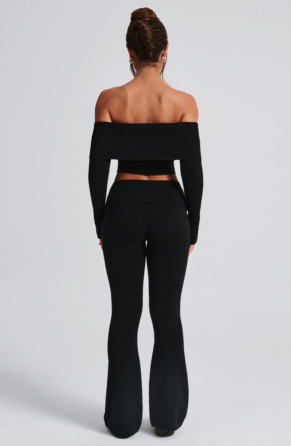 Yüksek Bel Flare Fit Triko Pantolon – Siyah